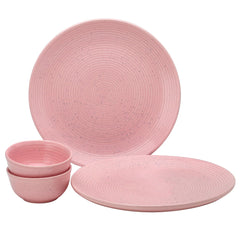 Handcrafted Ceramic Stoneware Dinner Set - Pack Of 4, Blush Pink | 2 Dinner Plates + 2 Small Dinner Bowl, 180ml Each - Scratch Resistant, Microwave & Dishwasher Safe