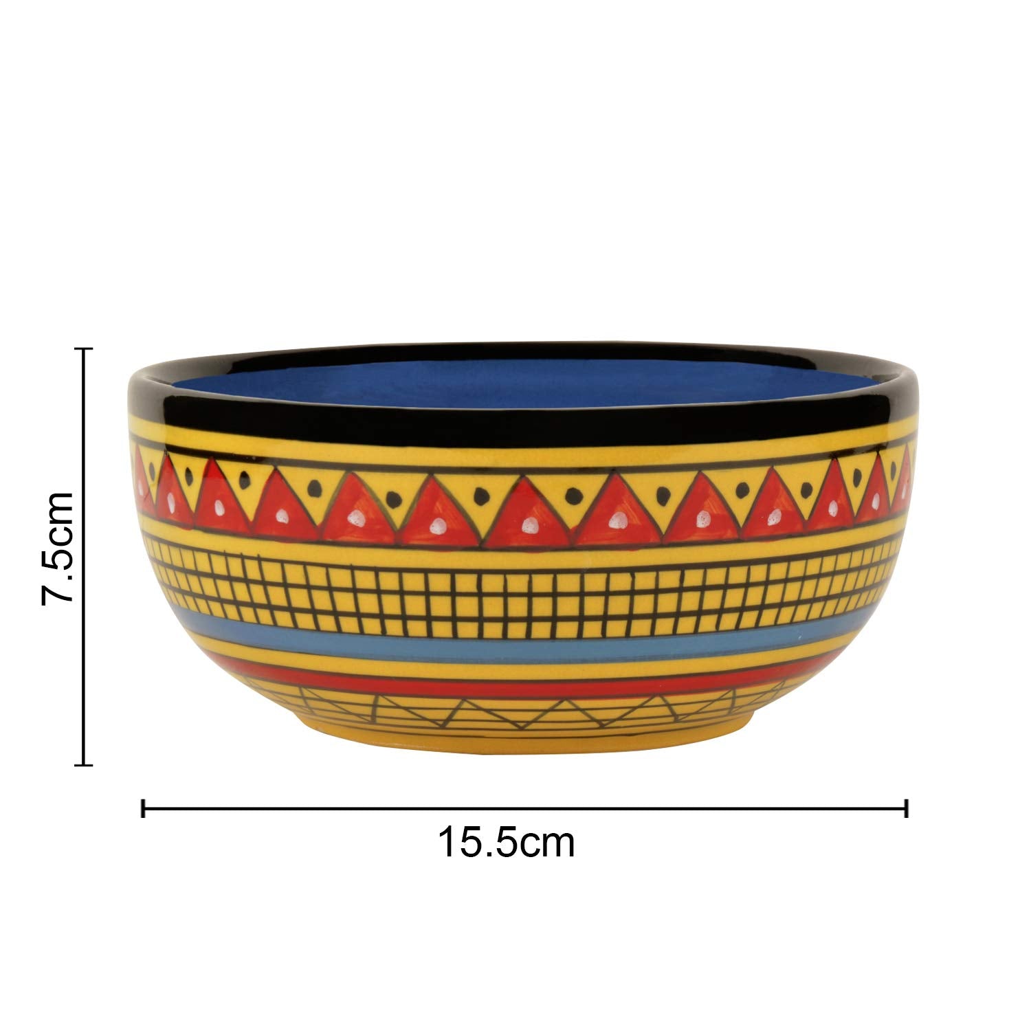 Hand Painted Ceramic Serving Bowl - 800ml, Yellow | Salad Bowl - Ceramic Vegetable Serving Bowl