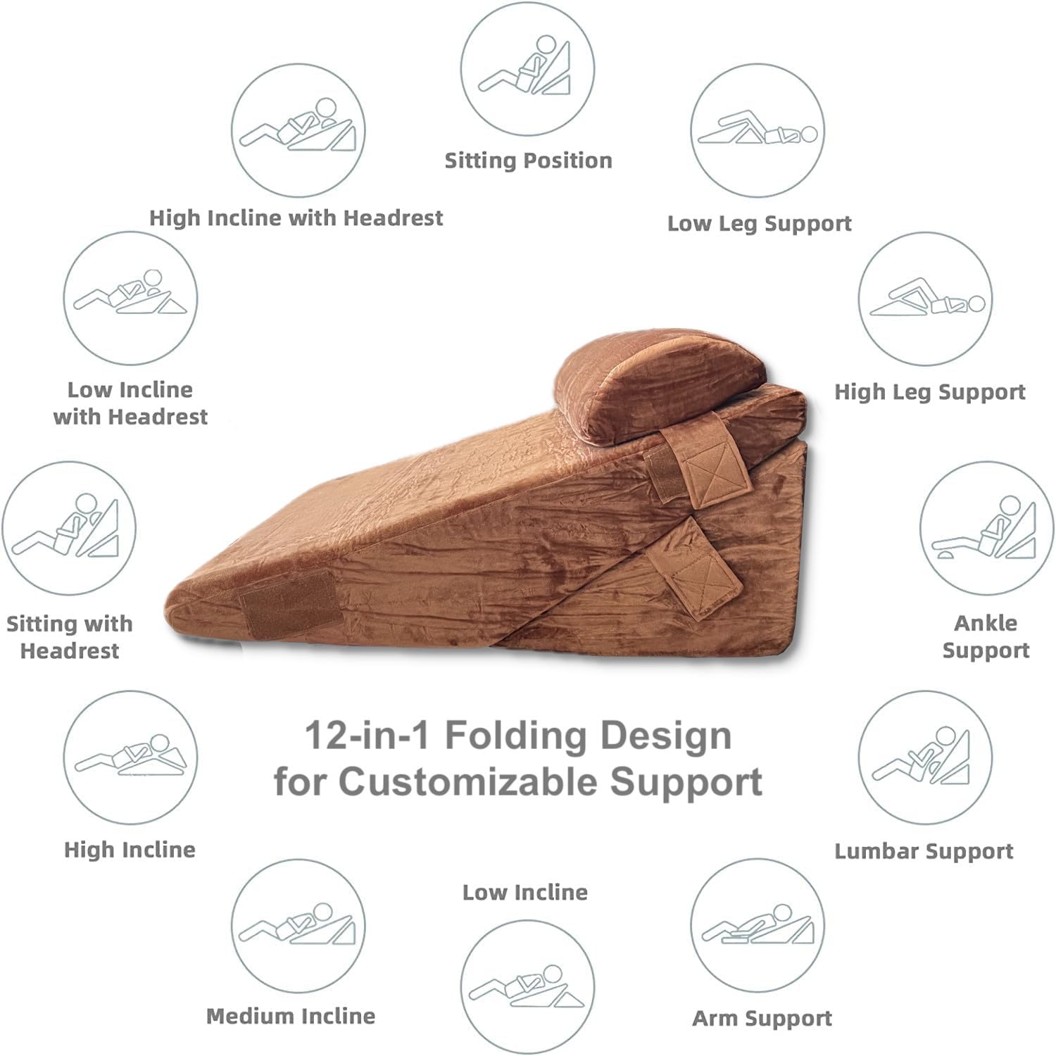 Orthopedic Bed Wedge Pillow, For Head Rest, Adjustable Wedge Cushion For Sleeping, Brown - 22 X 22 X 12 Inch | For Acid Reflux, Heartburn, Leg Support Pillow | Back Support, Pregnancy Pillow