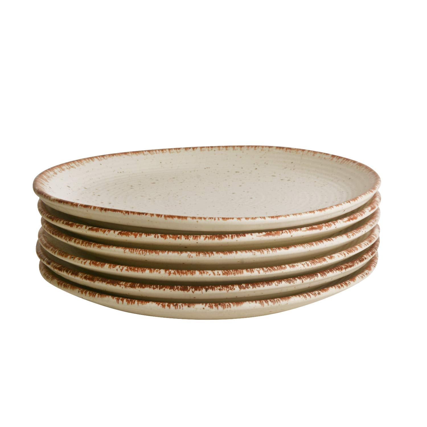 Hand Glazed Ceramic Dinner Serving Plates Set Of 6 - 10 Inches, Off White & Brown | Full Plates - Ceramic Platter