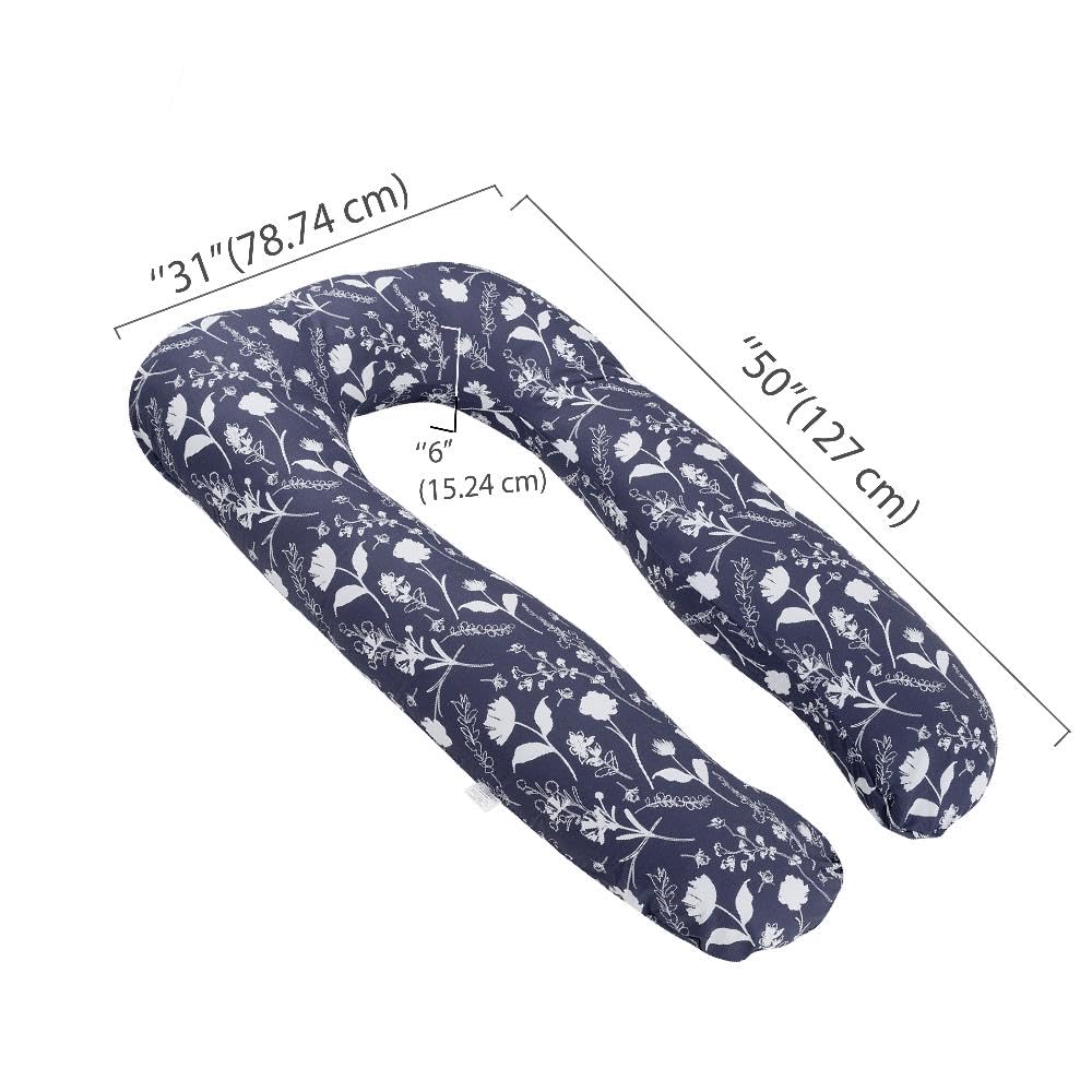 Pregnancy Pillow, J Shaped Pillow, Maternity Pillow For Sleeping - Dark Blue | 100% Cotton Pillow For Pregnant Mothers | With Breathable & No Heat Fabric | Full-Body Support For Better Sleep