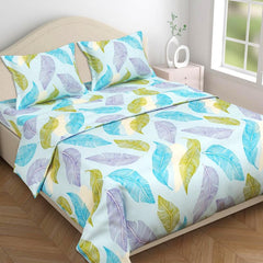 Soft Cotton King Size Bedsheet For Double Bed With 2 Large Size Pillow Covers | 108 X 108 Inches, White & Blue - Ultra Soft, Breathable, Softness | All Season, Summer, Winter
