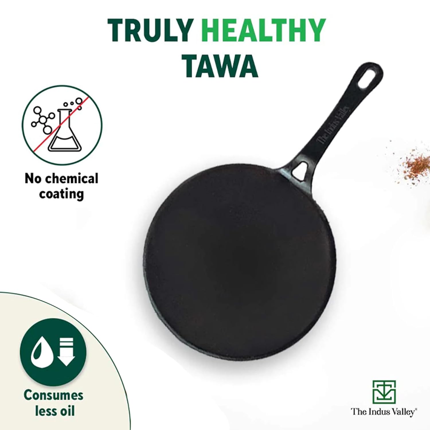 Pre-Seasoned Cast Iron Tawa For Dosa, Chapathi With Iron Tadka Pan | Nonstick, Pre-Seasoned Tava, 100% Pure & Toxin-Free - Pre-Seasoned Cast Iron Tawa, 26cm, 10.2 Inch