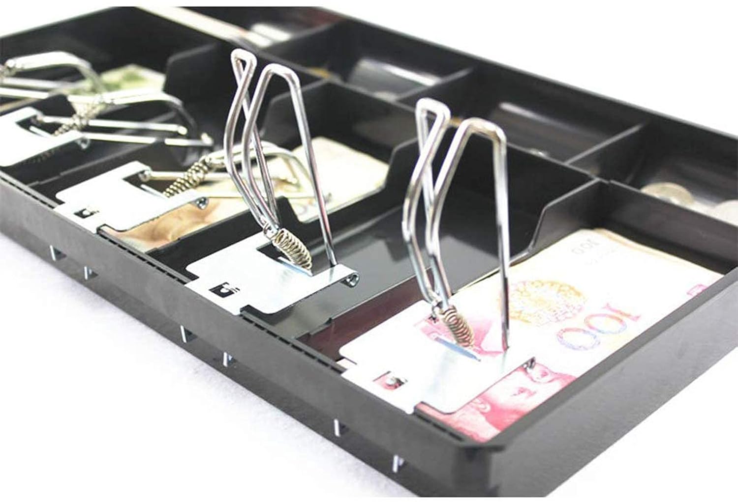 Cash Money Tray 5 Bill 4 Coin Drawer Tray Storage Case With Metal Clip, 40 X 24.4 X 3.5 Cm, Colour - Black, Material - Plastic