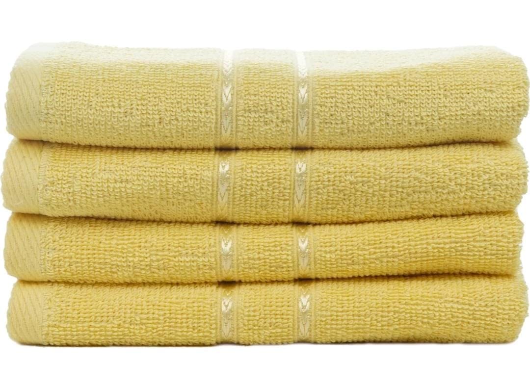Sheevshakti Cotton Hand Towel 600 Gsm | Quick Dry Attractive Border Soft Extra Absorbency Hand Towels (Yellow) - Set Of 4