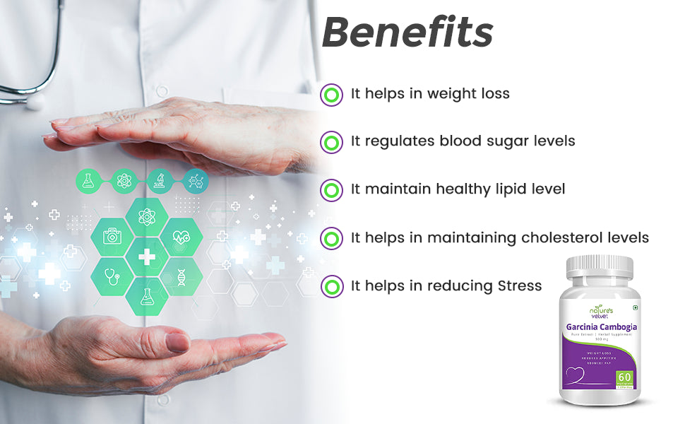 Natures Velvet Lifecare Garcinia Cambogia Pure Extract 500mg It Helps In Maintaining Cholesterol Level | 60 Veggie Capsules 100gm 0.2lbs Each Pack Of 2