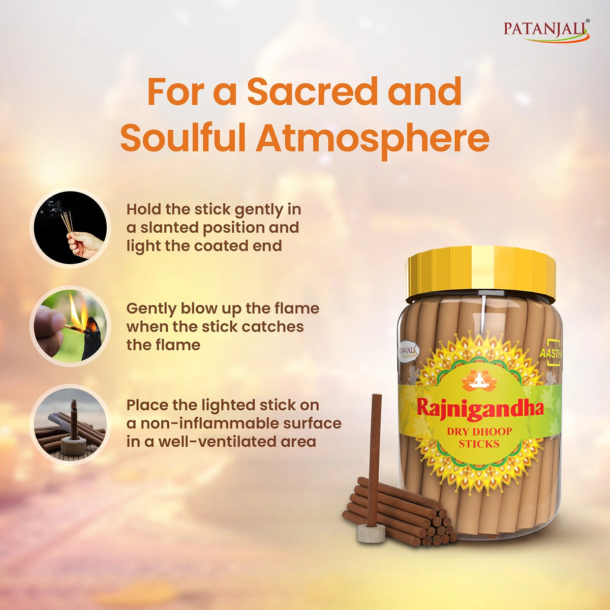 Patanjali Aastha Rajnigandha Dry Dhoop Stick, With Soothing & Long Lasting | 200gm
