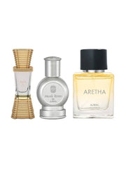 Ajmal Aura Cp 10ml 0.3 Fl.oz. For Unisex & Musk Rose Cp 12ml 0.4fl.oz. For Unisex & Aretha Edp 50ml 1.6 Fl.oz. For Man & Women Combo Of 3