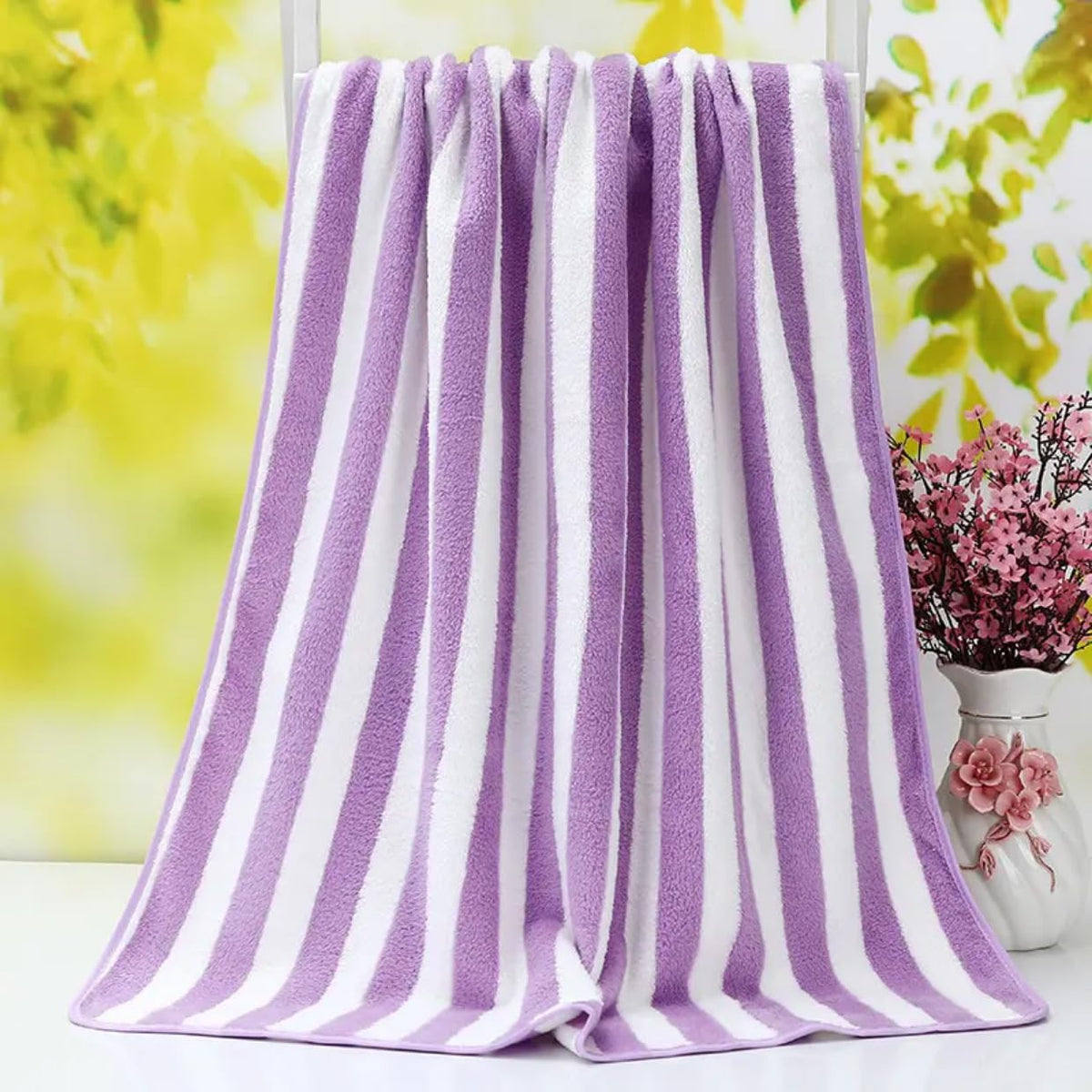 Cotton Bolls Textiles Microfiber Towels For Bath-Soft Coral Fleece Towel With Hook Quick Dry Super Absorbent Bath Towel For Men & Women (Stripe Purple)