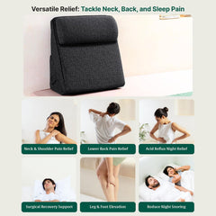 Wedge Pillow Memory Foam & High-Resilience Foam Pillow, Dark Grey, Standard Size - 12 Inch | Wedge Pillow For Back Support Acid Reflux | Wedge Cushion For Sitting, Leg Pillow, Adjustable