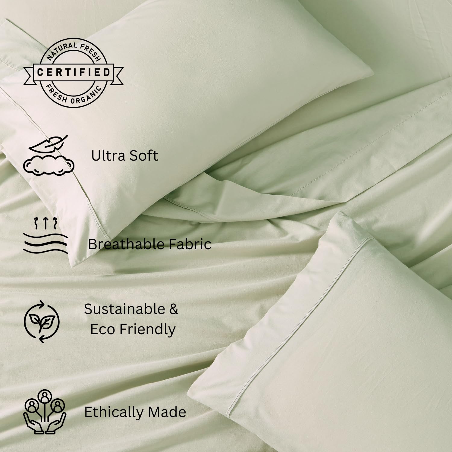Breathable Cotton Flat Bedsheets With Pillow Cover - 60 X 90 Inches, Sage Green | Looking For Everyday Bedding | Softness Every Night | 144 Thread Count