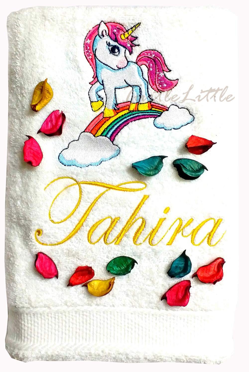 Turtlelittle Cotton Little Unicorn Pony Personalised Bath Towel 500 Gsm (White)
