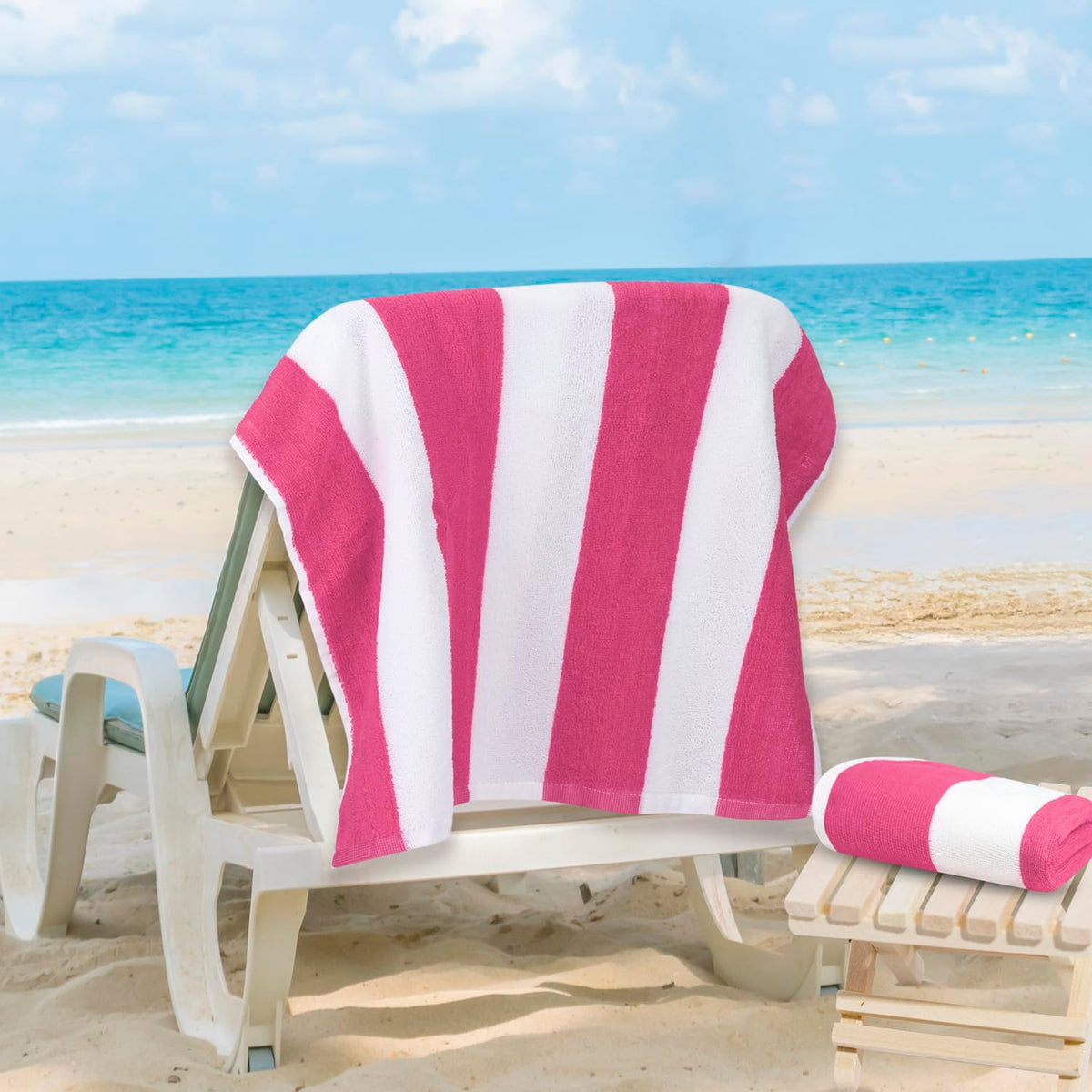 Maxnap Sunstripe Premium Cabana Striped Towel 600 Gsm | 100% Cotton, Soft & Quick-Dry Pool Towels - Set Of 2 (Pink)