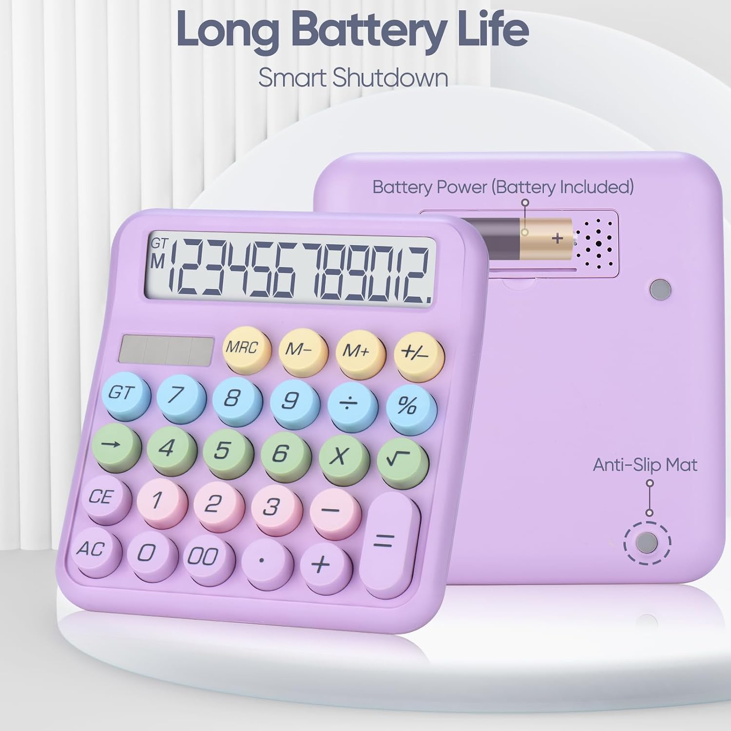 Desktop Calculator, powered By Batteries (Included)12 Digit Large LCD Display, big Buttons Easy To Press, automatic Sleep, for Office, school, Home. (Purple)