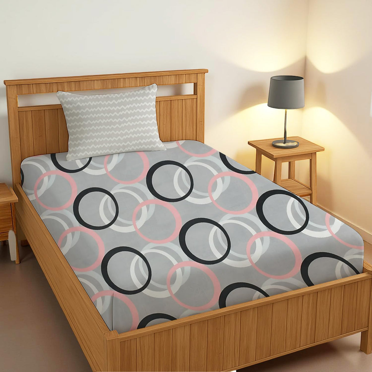 Print Cotton 1 Single Bedsheet With 1 Pillow Cover - 60 X 90 Inches, Grey & Black | Soft & Breathable Fabric, Skin-Friendly Bed Sheet For All Seasons