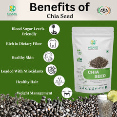 Nisarg Organic Farm Black Chia Seeds Natural & Organic, Diet Food, Unroasted With Omega 3 & Fiber Boosts Immunity For Eating & Weight Loss Management, Healthy Snacks | 100gm 0.2lbs