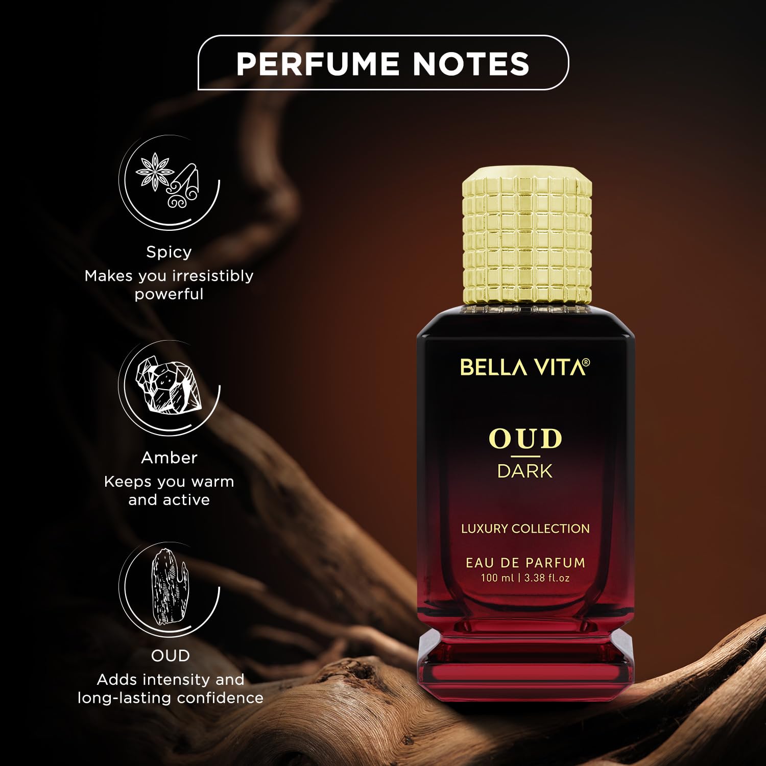 Bella Vita Luxury Oud Dark Eau De Parfum 100ml 3.4 Fl.oz. Luxury Collection | Long Lasting | Gift For Husband