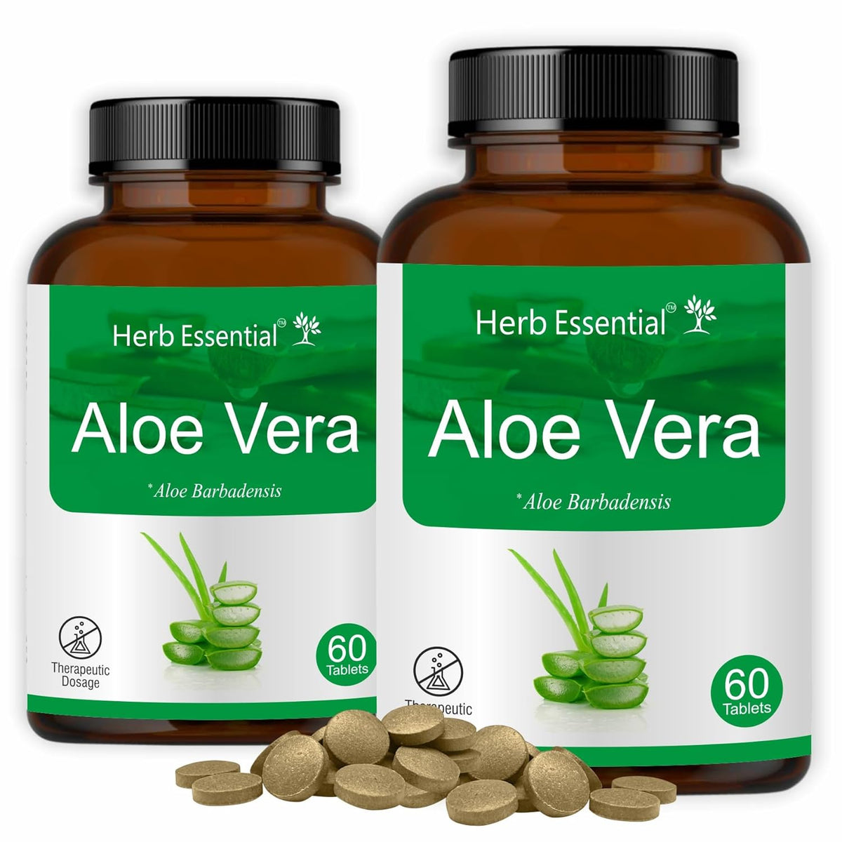 Herb Essential Aloevera Tablet, 500mg, Rejuvenate Skin & Hair, Made With 100% Pure Herb Extracts | 60 Tablets, 100gm 0.2lbs, Each Pack Of 2