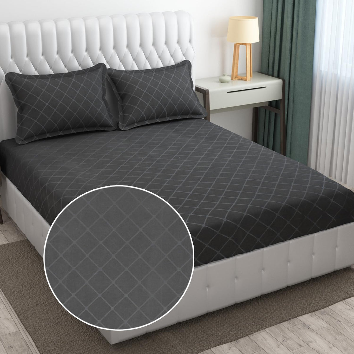 Check Dark Grey Bedsheet For King Size With 2 Pillow Cover (90 X 95 Inches) | Softer & Durable For All Season | Ideal For Daily Use Home Bedsheet
