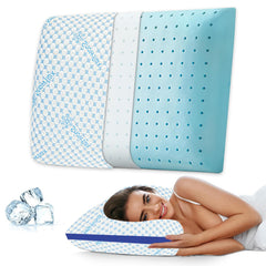Cooling Memory Foam Pillow For Neck & Shoulder Pain, Orthopedic Pillow For Sleeping, Sky-Blue & White | Pain Relief & Spinal Alignment | Ergonomic Design, Washable Cover - Pack Of 1