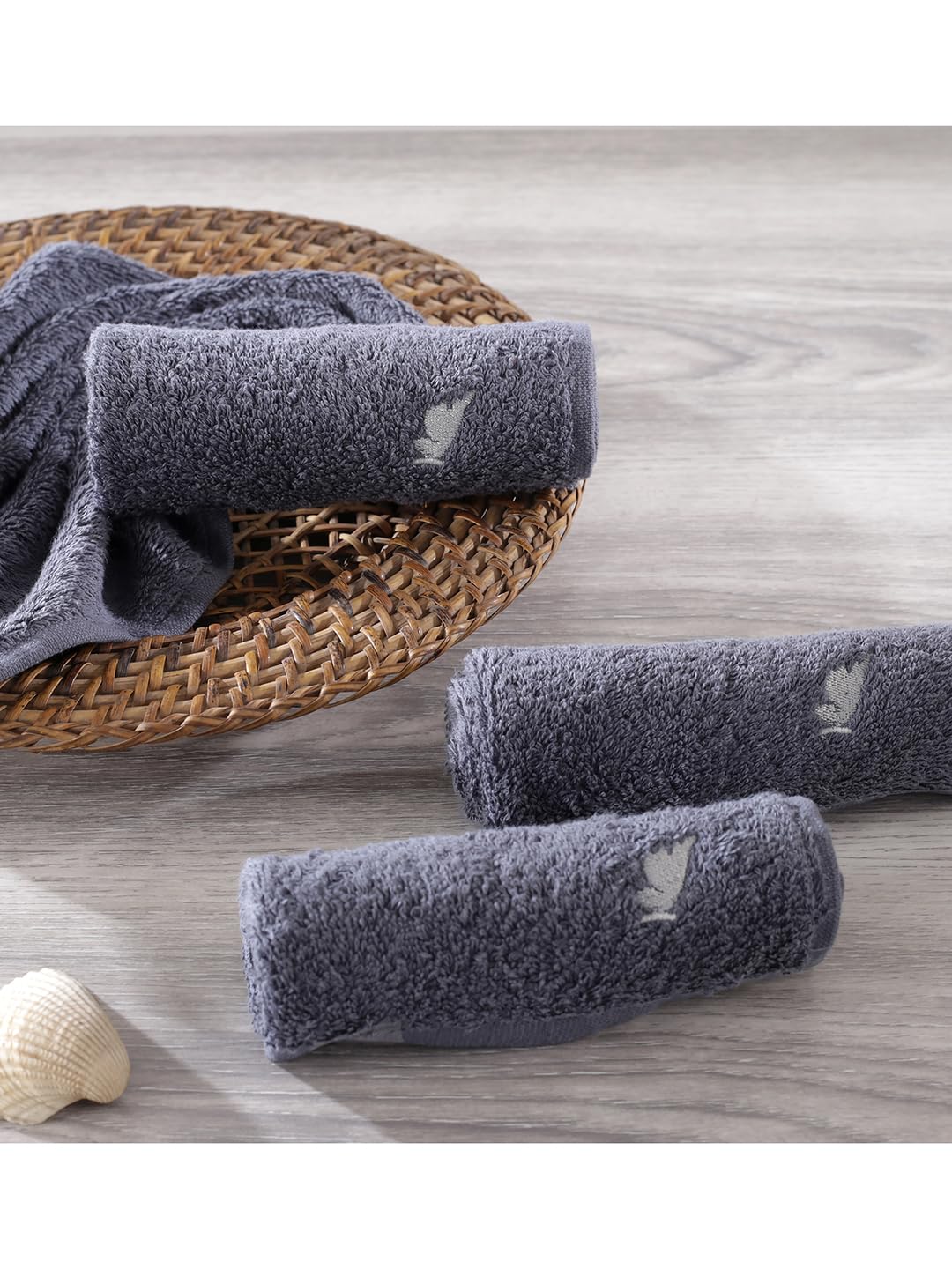 Maspar 100% Cotton Embedded Stripe Face Towel 600 Gsm - Set Of 4 (Grey)