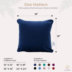 Microfiber Square Pillow, Cushion For Sofa, Car & Decoration, Navy Blue - 12 X 12 Inch | Throw Pillow, Back Support, Hypoallergenic, Washable, Navy Blue Velvet Cover - Pack Of 5