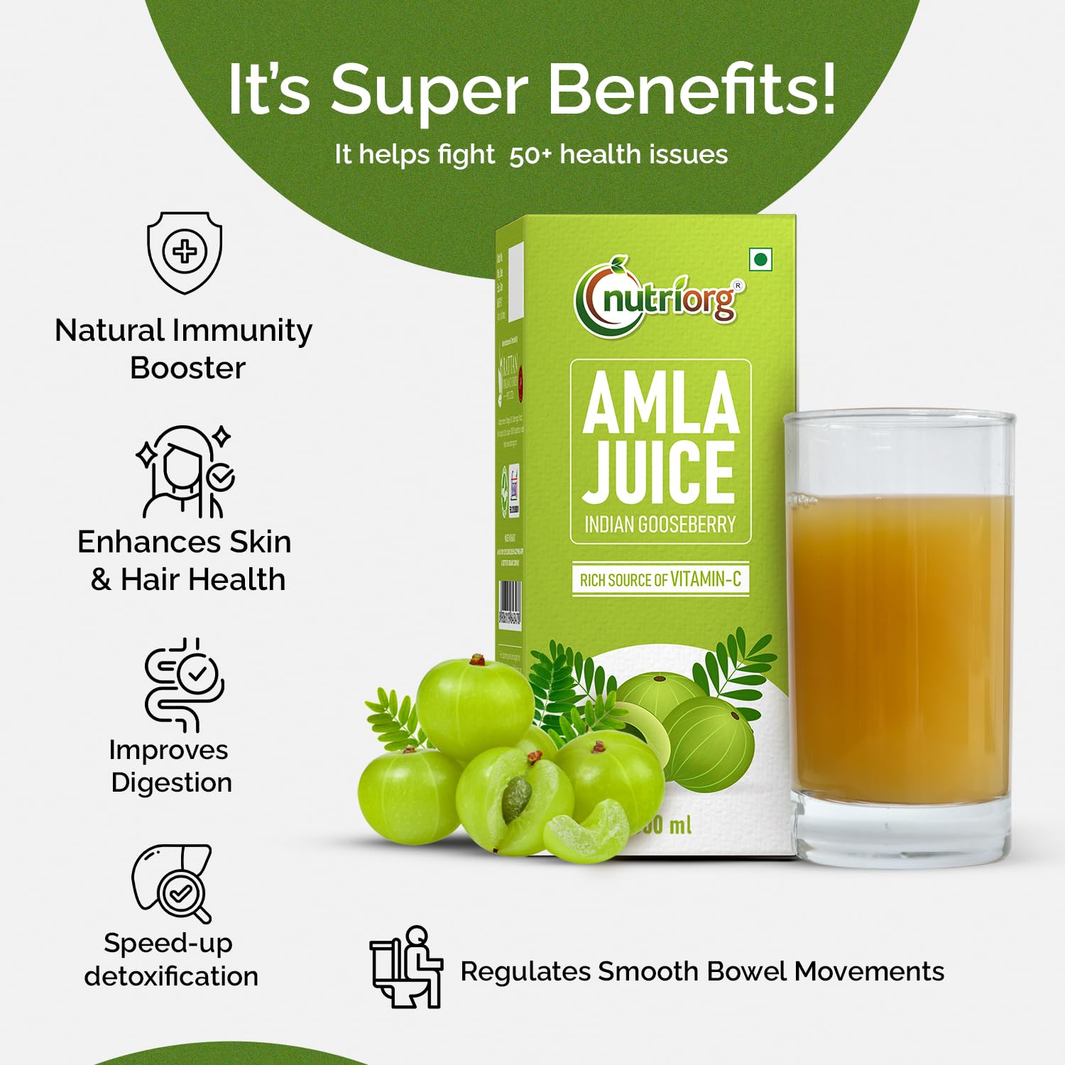 Nutriorg Amla Juice Organic Amla Juice For Hair & Skin, Rich In Vitamin C, Cold - Pressed Indian Gooseberry Juice, Detox, Weight Loss & Immunity Boosting | 1 Litre 2.2lbs Each Pack Of 2