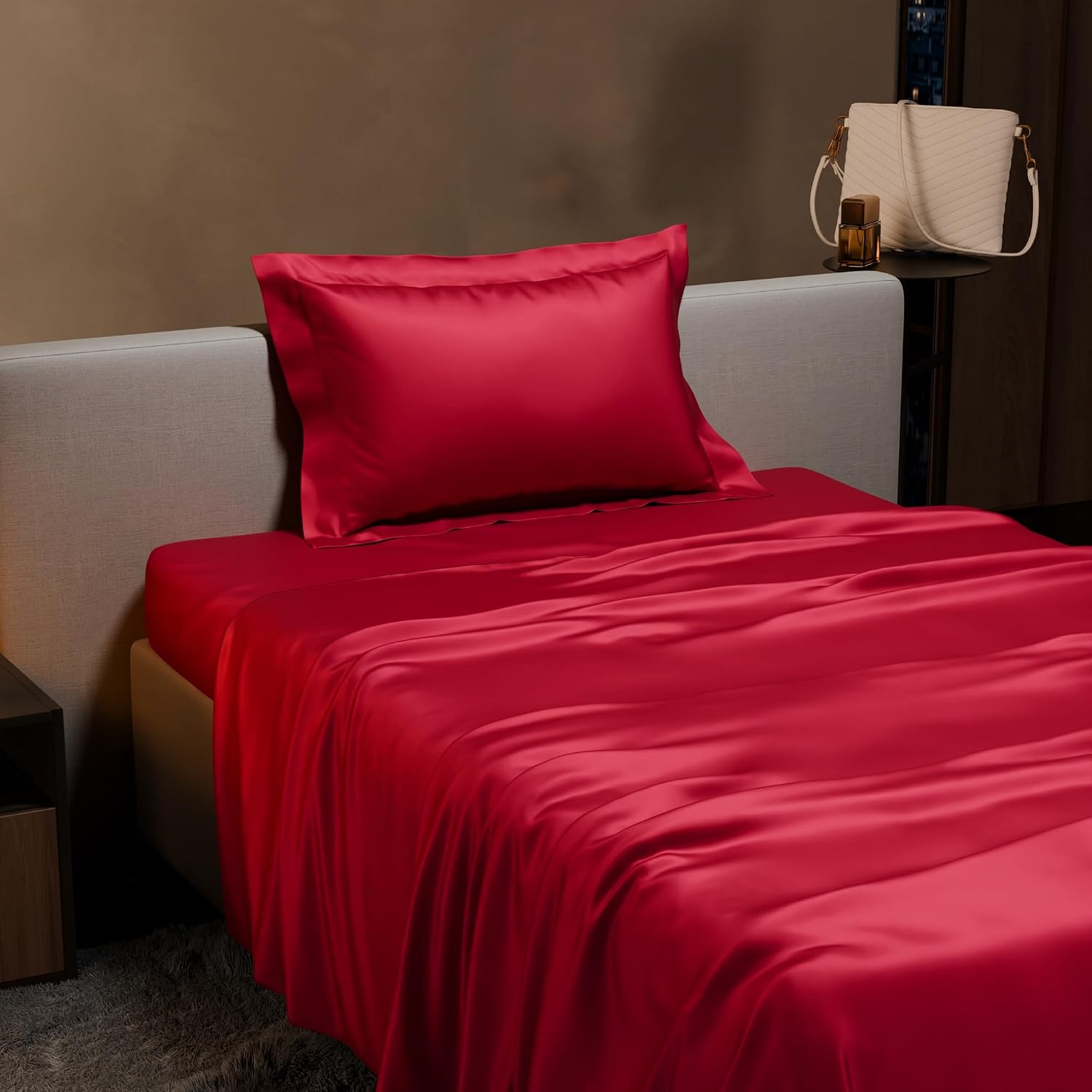 Single Bedsheet With 1 Pillow Cover - 60 X 90 Inches, Flirty Red | Premium Bedding Set, Home Decor, Wedding Gift For Couples, Housewarming, Anniversary