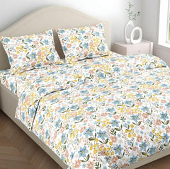 Flat Bedsheet Queen Size Bed With 2 Pillow Covers - 100 X 90 Inches, Multicolor | Soft, Breathable & Durable | Skin-Friendly & Durable