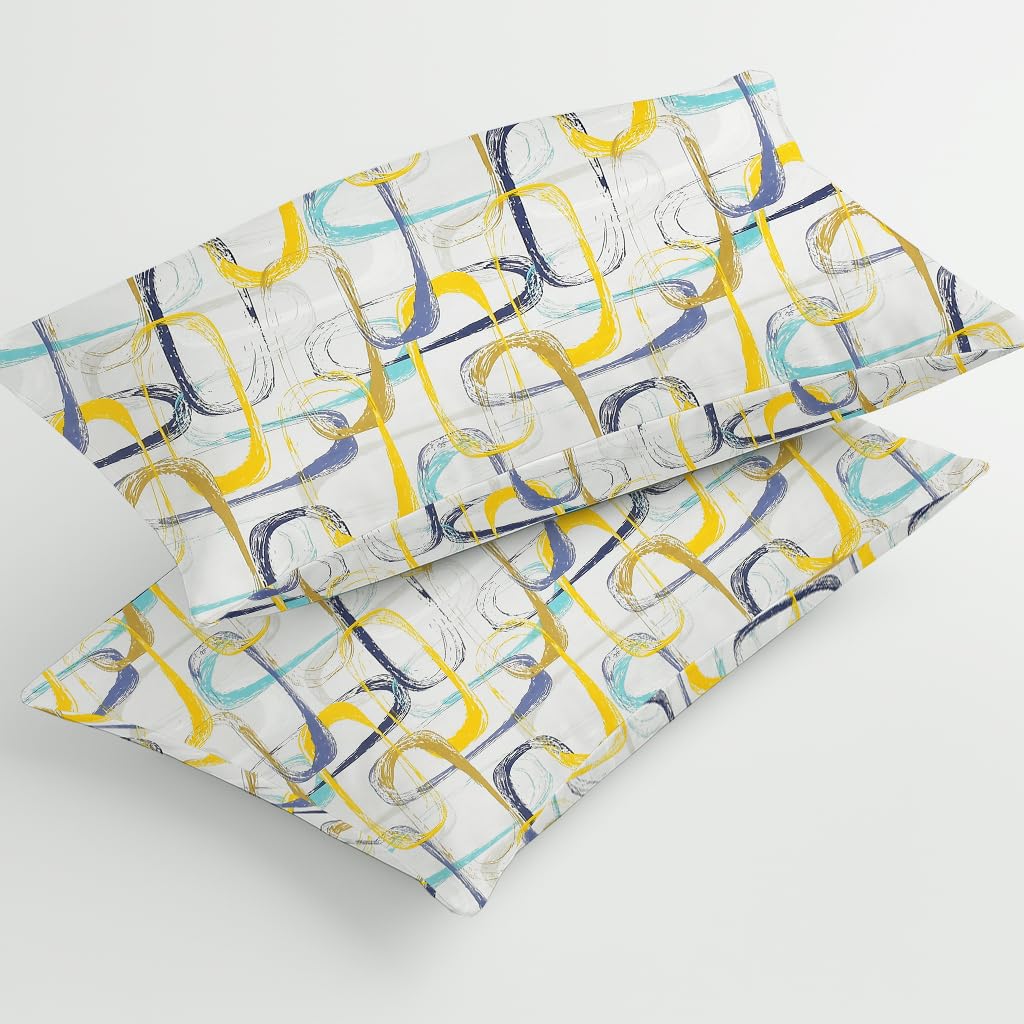 Luxurious Queen Size Bedsheet For Double Bed With 2 Pillow Cover - 90 X 90 Inches, White & Yellow | Perfect For Daily Use, Guest Rooms | Gift For Housewarmings, Weddings