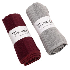 Furnofy Hand Towel 450 Gsm | Soft, Absorbent & Quick Dry Towel For Gym, Home, Kitchen, Pool, Travel - (Maroon, Grey) Set Of 2