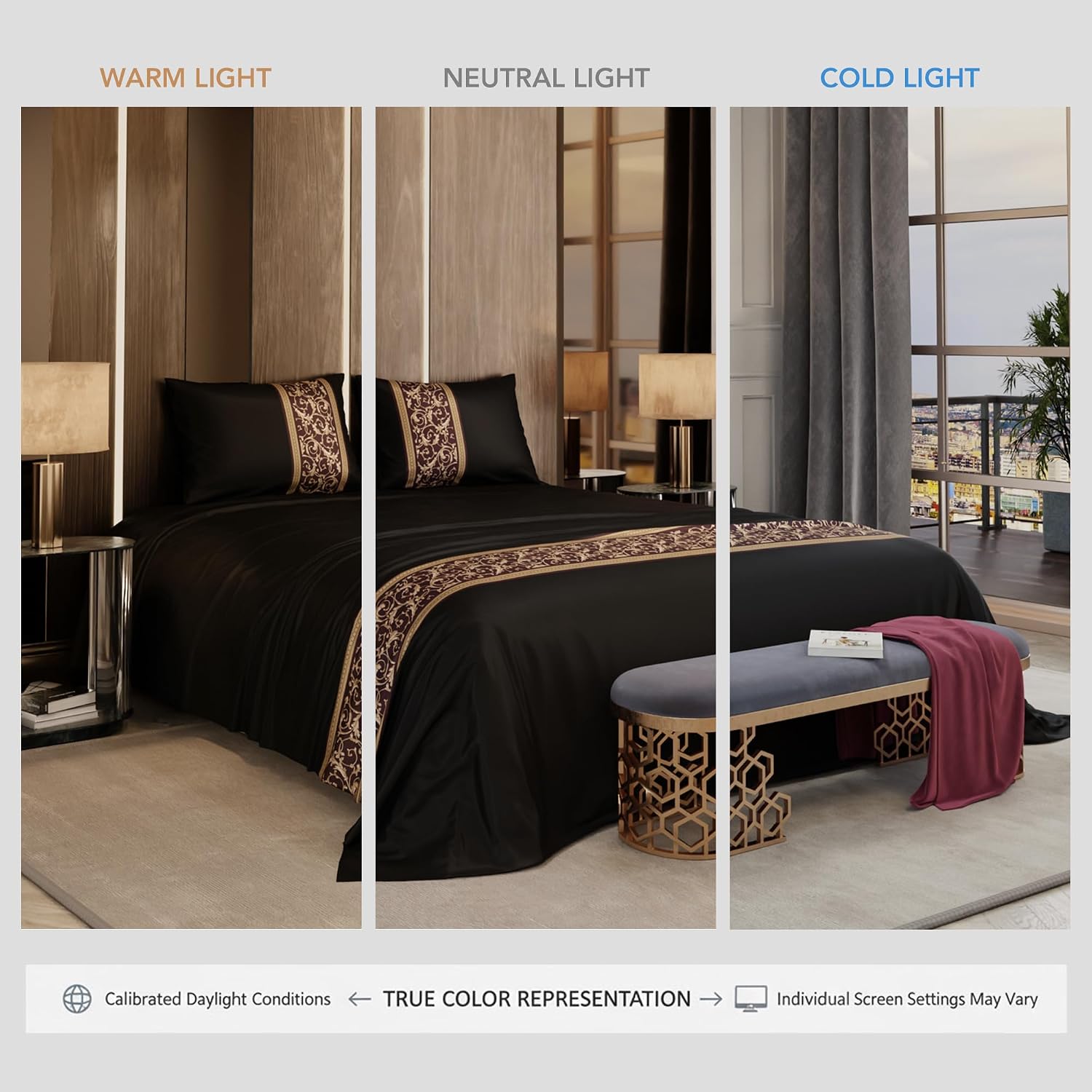 Satin Bedsheet For Double Bed With 2 Pillow Covers - 90 X 100 Inches, Black & Gold | Premium Bedding Set & Wedding Gift For Couples