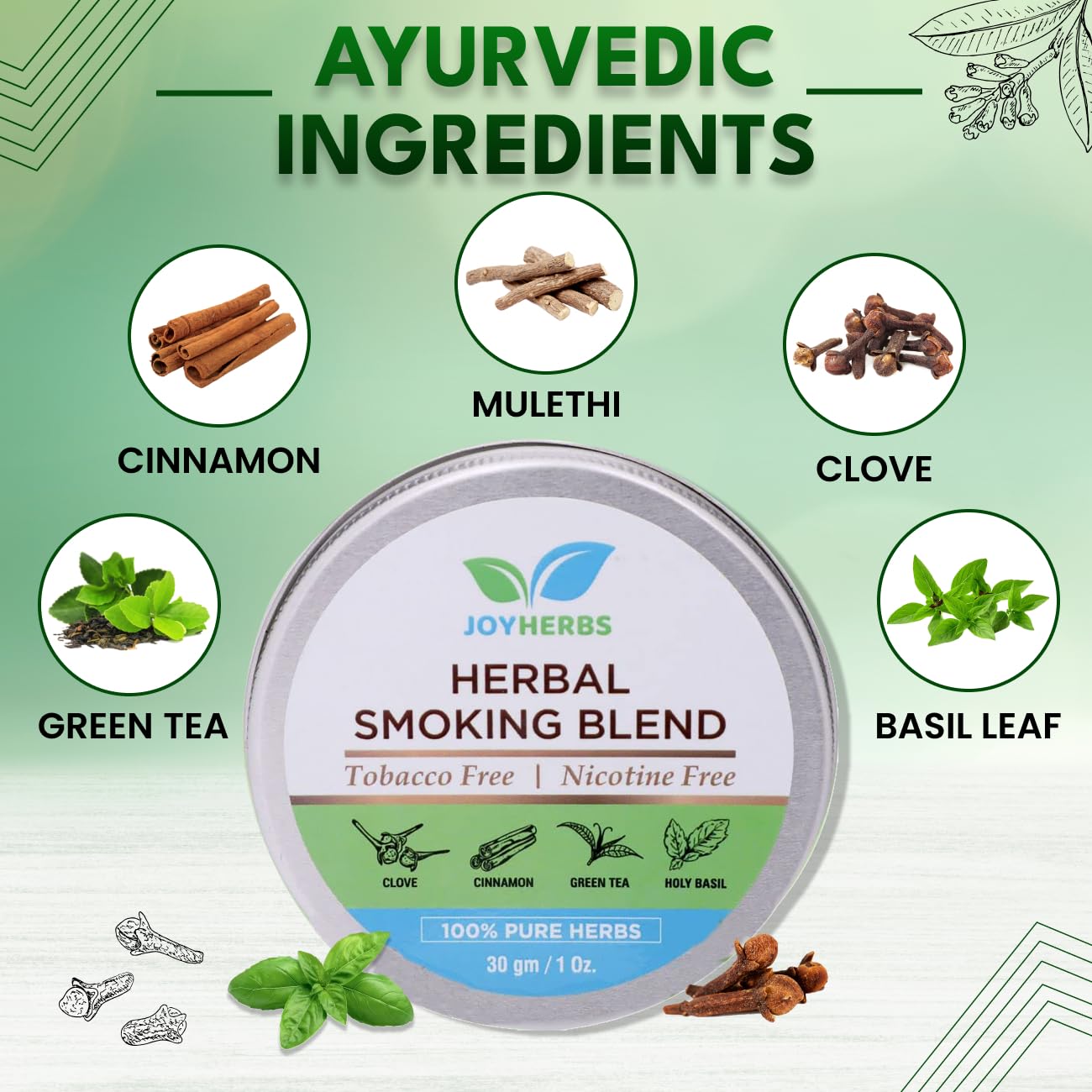 Ayurvedic & Organic Herbs  Mix For Smoking | Coloured Classi Wooden Smoking Pipe -  Tobacco & Nicotine Free 30g