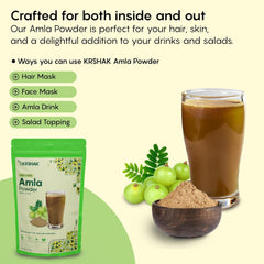 Krshak Amla Powder Pure Dried Amla Fruit Powder Enhance Hair, Skin & Health Naturally, Food Grade Seedless Fine Powder, Non - Gmo, Vegan & Preservative Free | 100gm 0.2lbs Each Pack Of 2