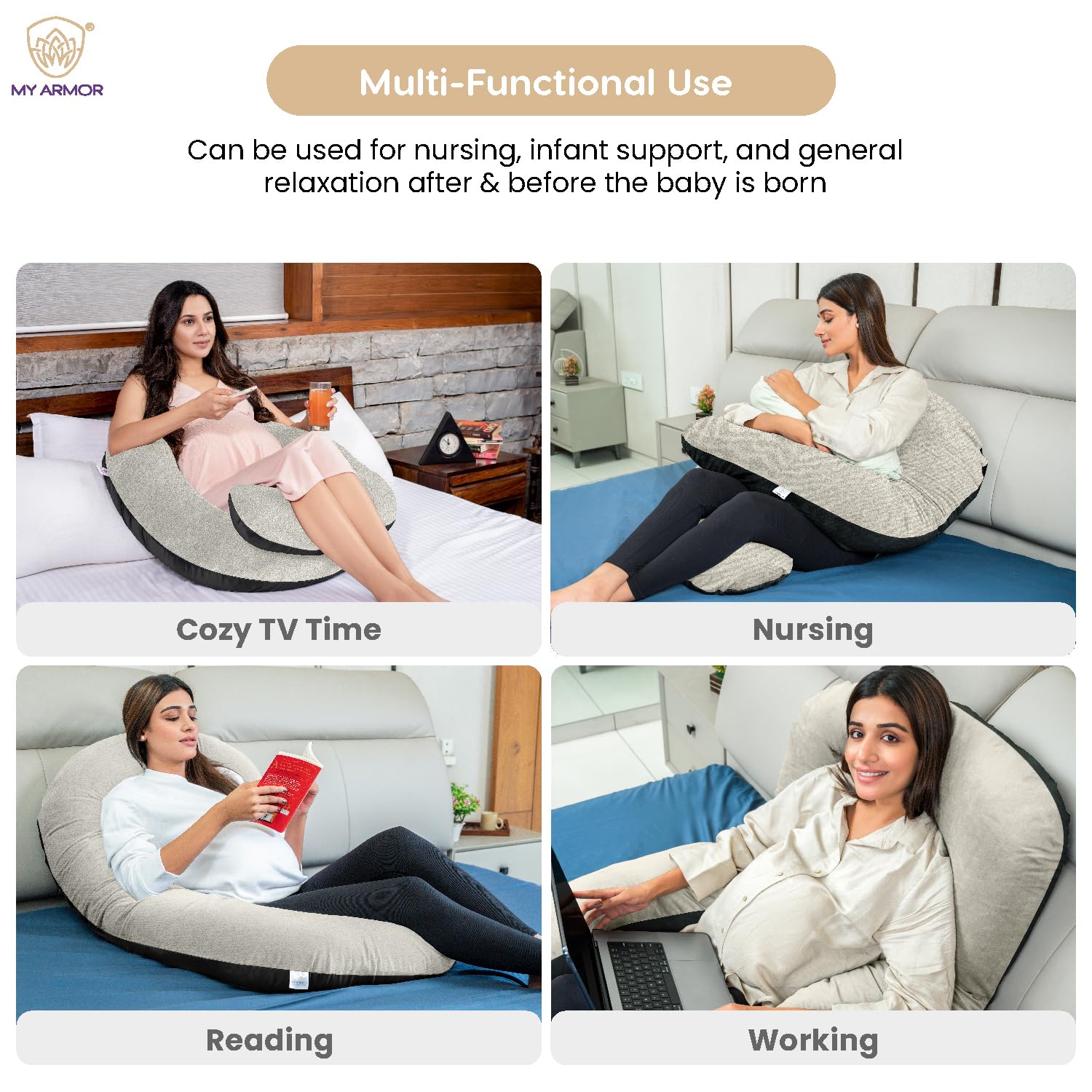Full Body G Shape Pregnancy Pillow For Women, Maternity Pillow, Black & Cream | Pillow Gift For Pregnancy Sleeping, Premium Velvet Cover With Zip | Adjustable & Washable, Multipurpose Pillow