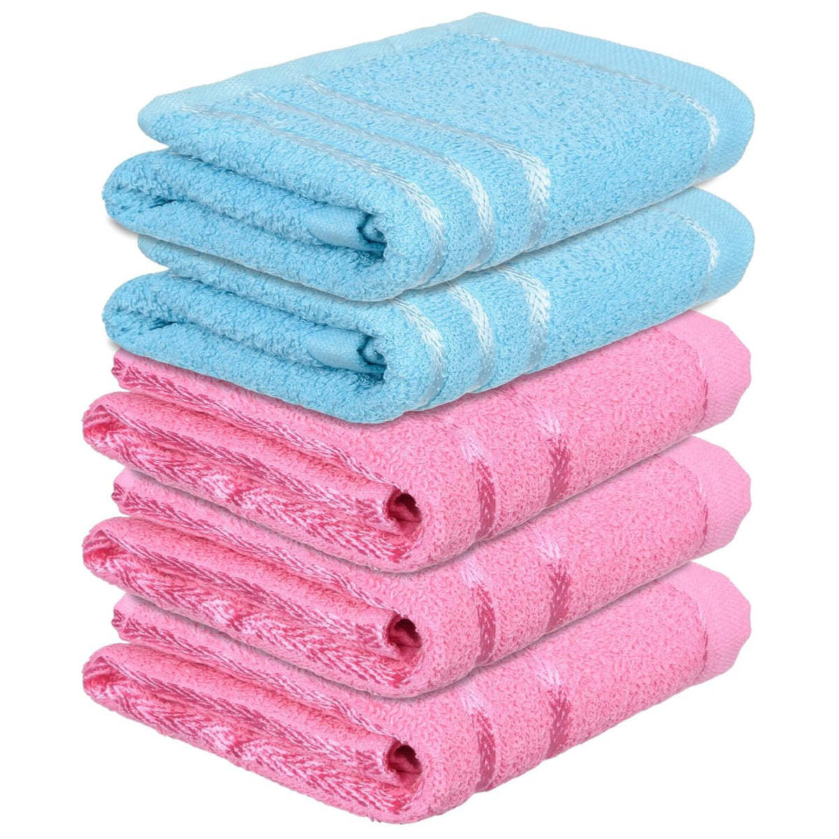 Kuber Industries Face Towel 1000 Gsm | Towels For Daily Use Workout Hand Towel | Lining Design | Pack Of 5 (Blue & Pink)