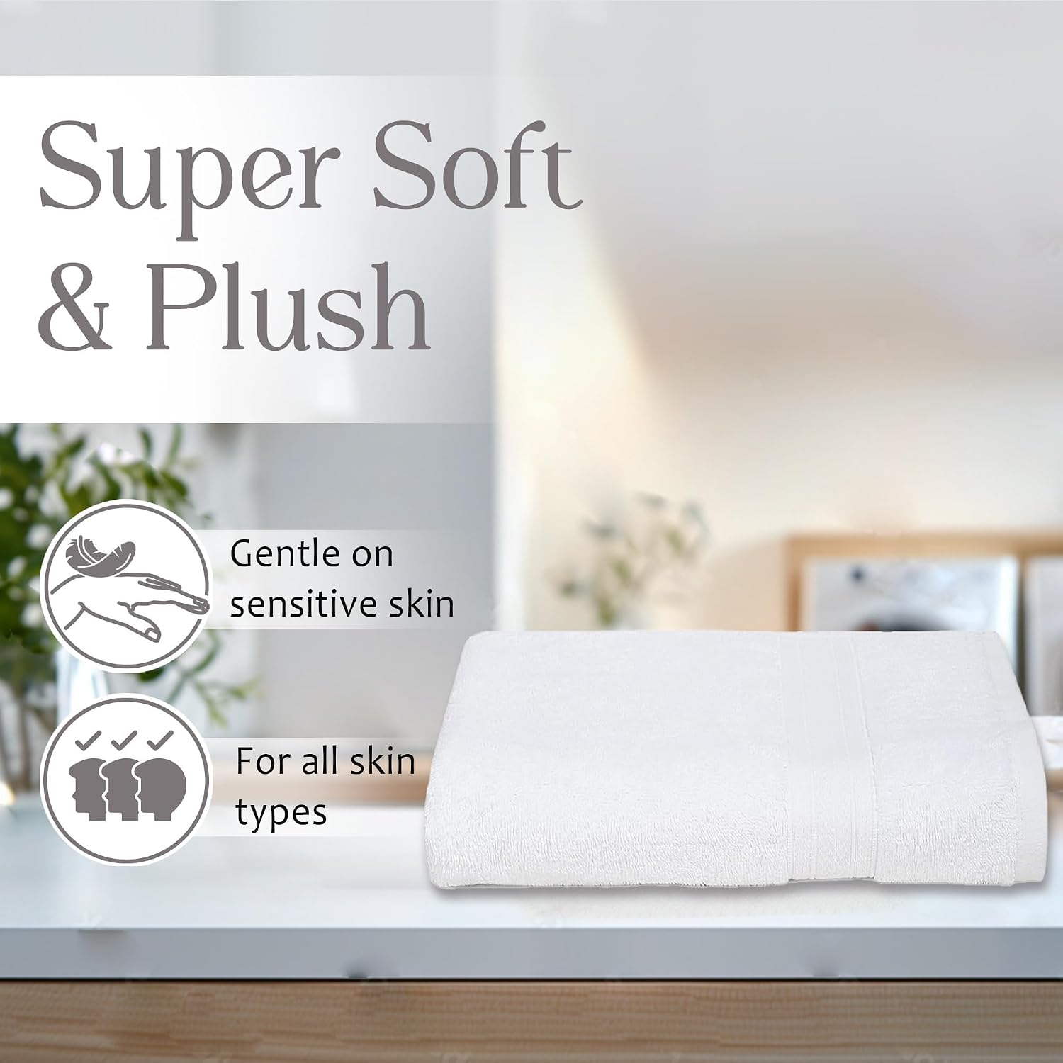 100% Cotton Large Size Bath Towel 500 Gsm | Soft & Absorbent Quick Dry & Durable Bath Towel (White)