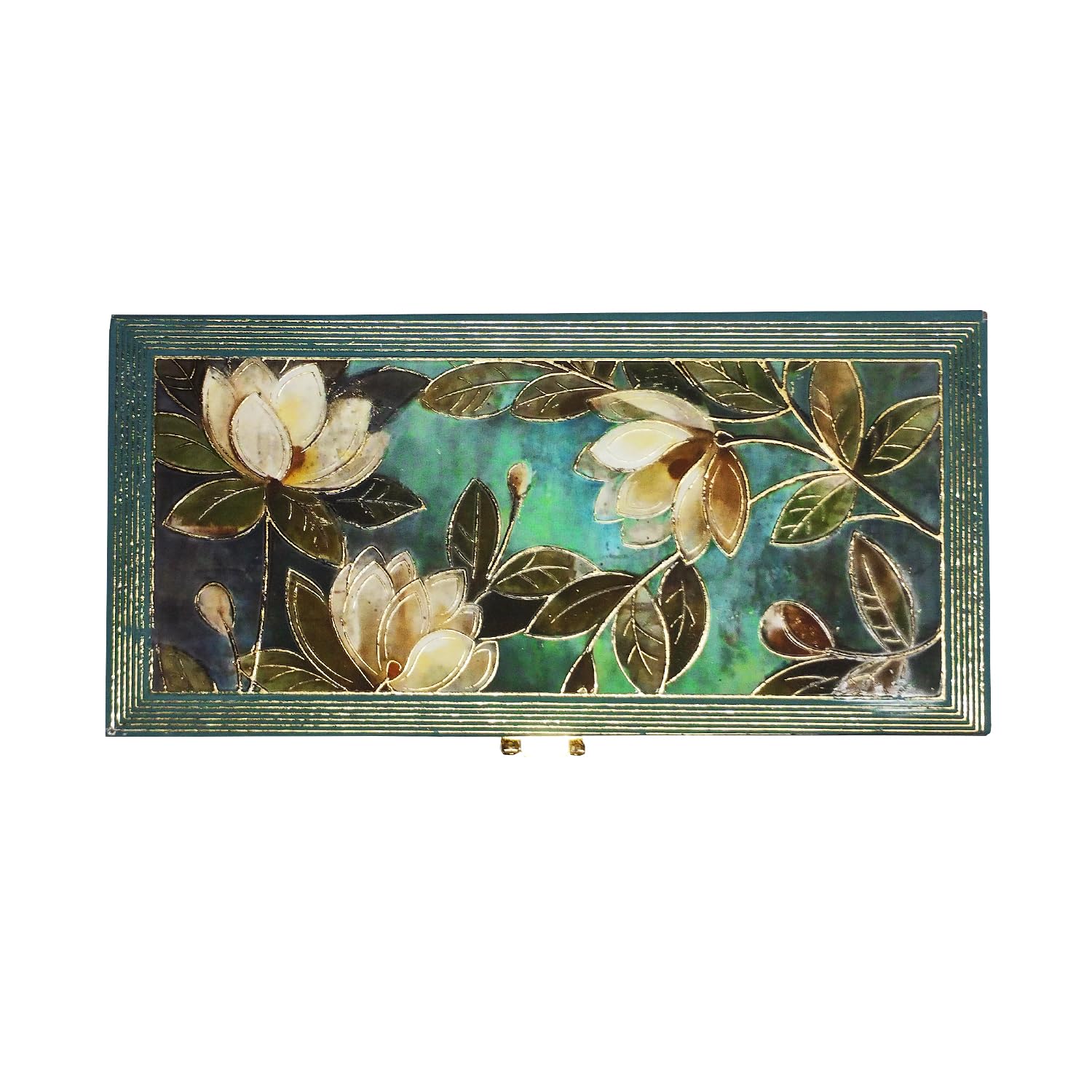 Flower Design Gold Printed Matt Touch Mgi Floral Decorative Box, Wedding Fancy Shagun Cash Box, Jewellery Box, Money Box, Gaddi Box, Colour - Green, Pack Of 3