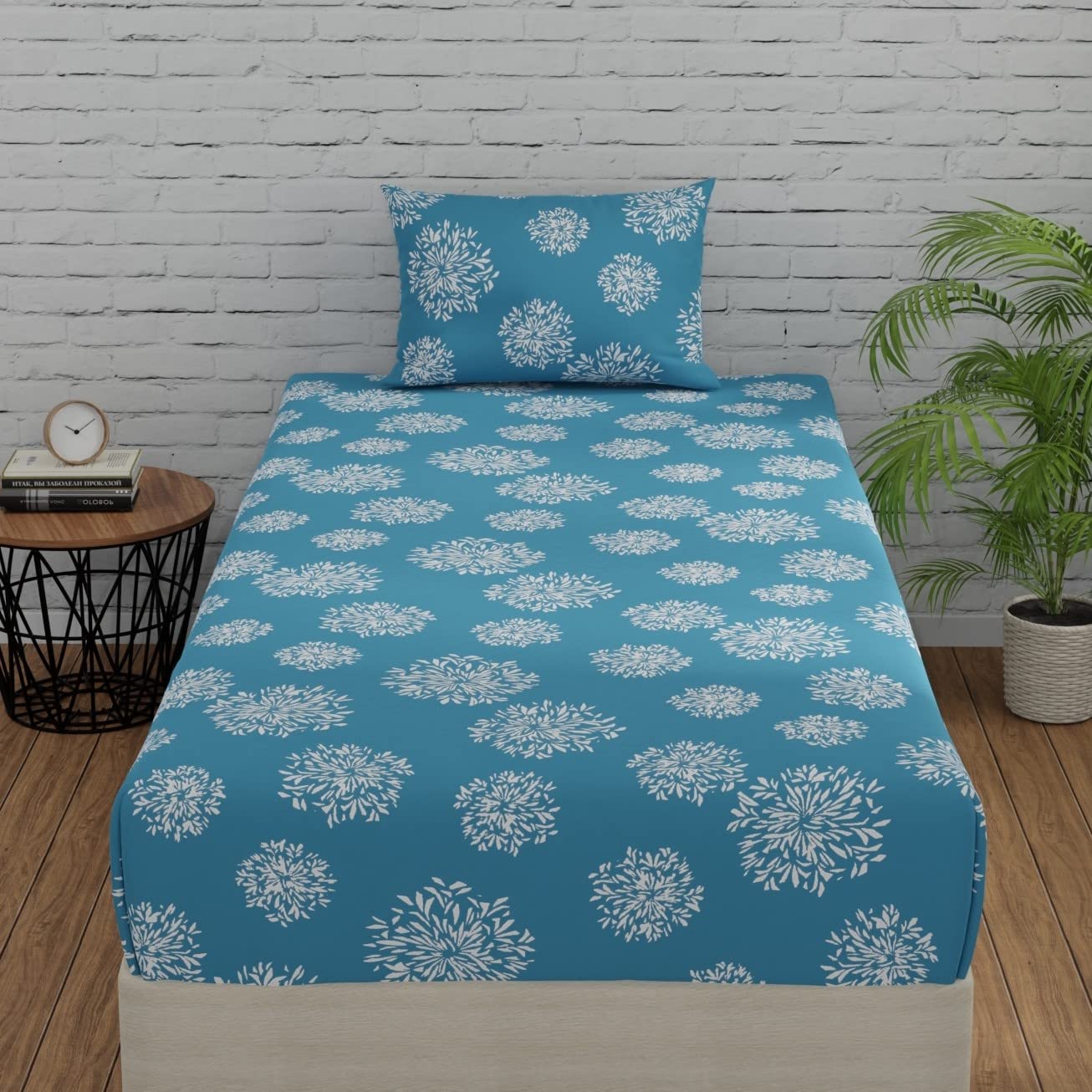 1 Single Bedsheet With 1 Pillow Cover | Durable & Long Lasting Fabric, Easy Hand & Machine Wash | Size - 55 X 88 Inches, Blue