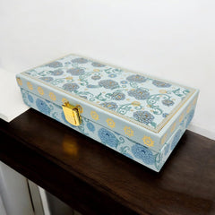 Flower Design Gold Foil Scodix Print Matt Touch Decorative Box, Wedding Fancy Shagun Cash Box, Jewellery Box, Money Box, Gaddi Box, Colour - Blue