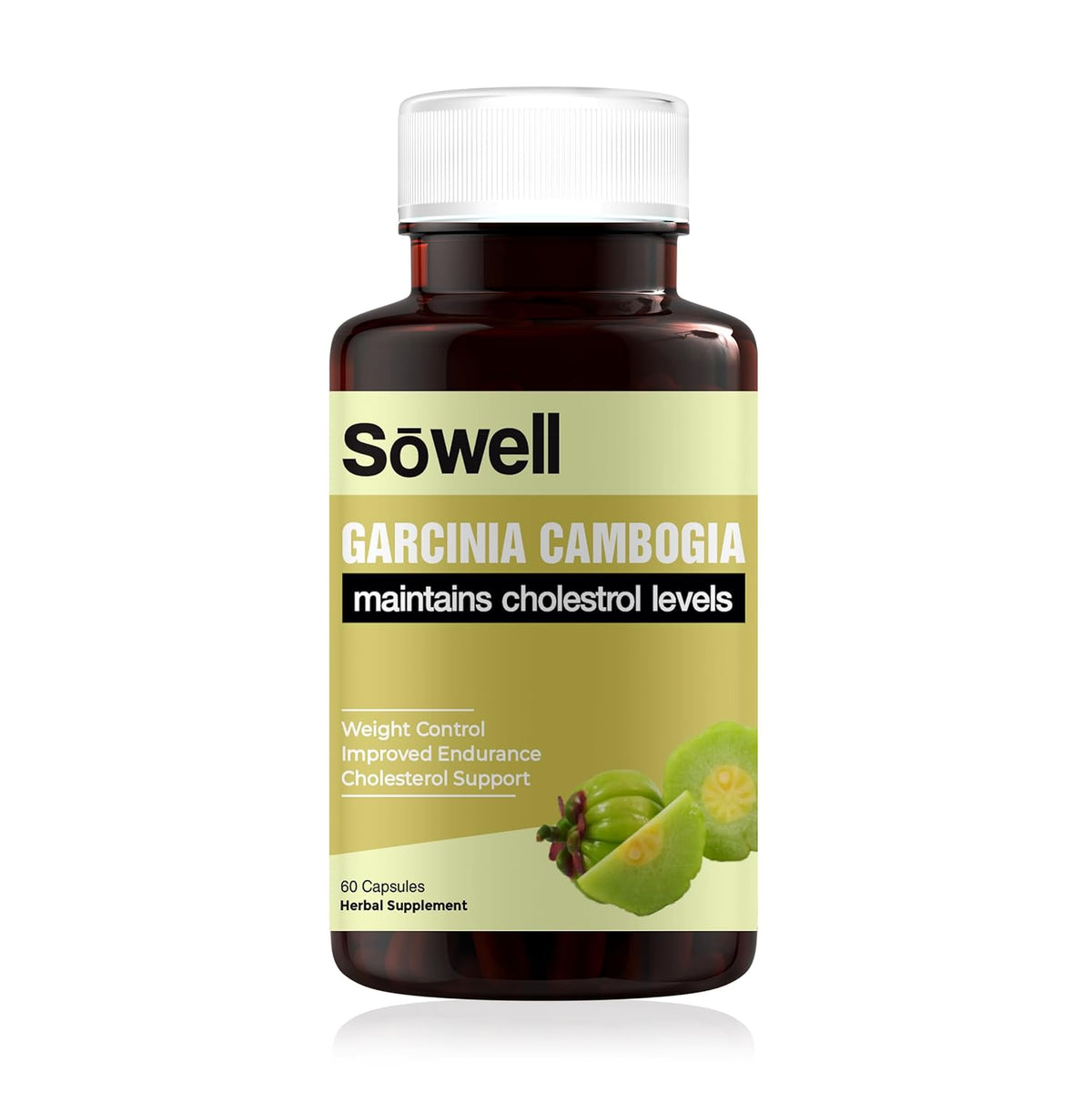 Sowell Garcinia Cambogia Supplement For Maintaining Cholesterol Levels, Natural Weight Management & Appetite Suppressant | 60 Capsules 100gm 0.2lbs