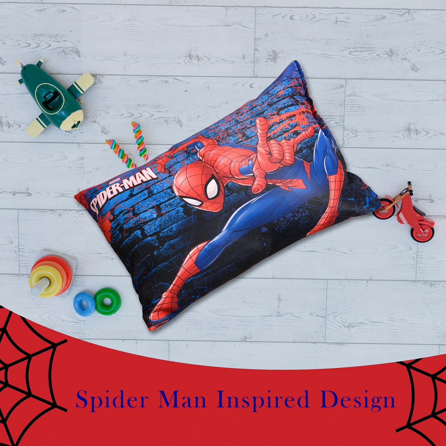 Marvel Spiderman Print Kid's Pillow, Soft Cushion Pillow Filler - 12 X 18 Inch | Sleeping Pillow Filler For Kids | Polyester Kids Pillow For Sleeping & Travel, Navy Blue, Multipurpose Use