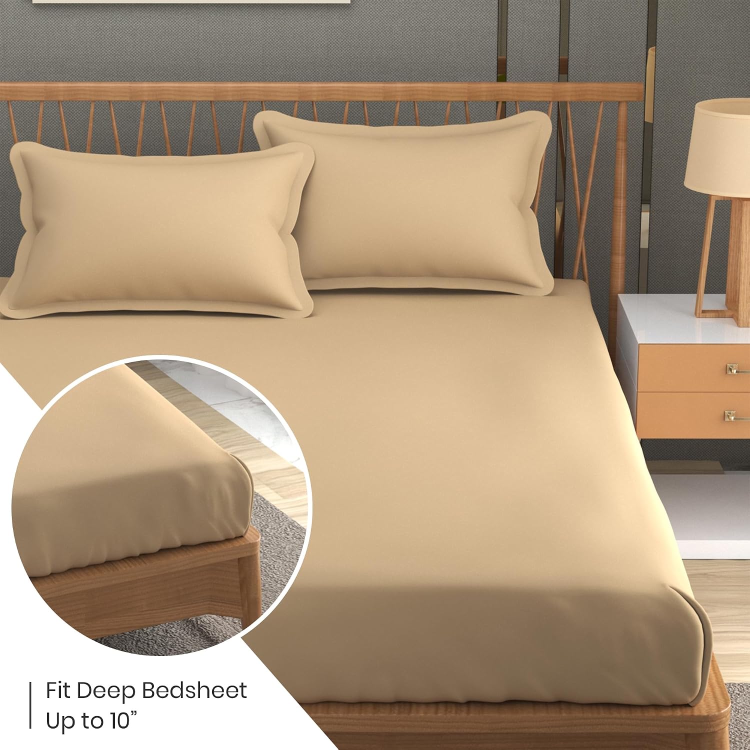 Queen Size Solid Plain Bedsheet Set Includes 2 Pillow Covers - 90 X 95 Inches, Beige | Exceptional Softness & Breathability | Premium Microfiber Material