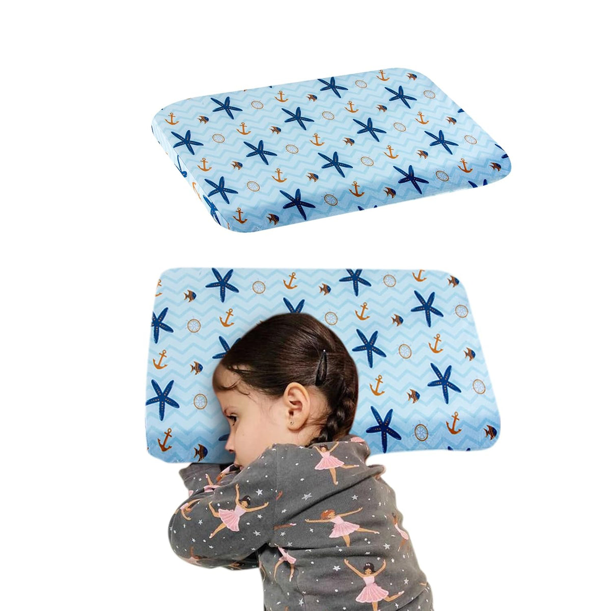 Bed Pillow For Kids, Baby Pillow For 2 Years To 8 Years, Blue, Small Pillow | Memory Foam Soft Kids Pillow For Sleeping | Kids Pillow For Girls & Boys, Toddler Pillow, Blue Pillow Cover