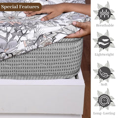 Double Bedsheet For Queen Size With 2 Pillow Covers - 60 X 78 Inches, Grey & Peach | All Around Elastic Fitted Soft, Lightweight & Breathable Cotton Bedsheet