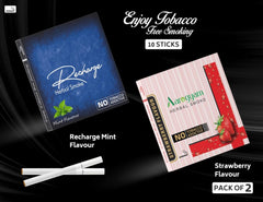 Aarogyam Herbals Pack Of 2 Flavours 100% Tobacco & Nicotine Free Cigarette For Relieve Stress & Mood Enhance Product Strawberry, Recharge - 10 Sticks X 2 Packets