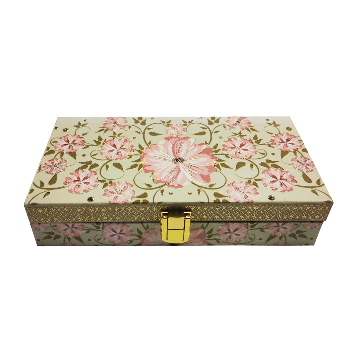 Classic Design Gold Plated Mgi Floral Decorative Box, Wedding Fancy Shagun Cash Box, Jewellery Box, Money Box, Gaddi Box, Colour - Green, Style - Traditional