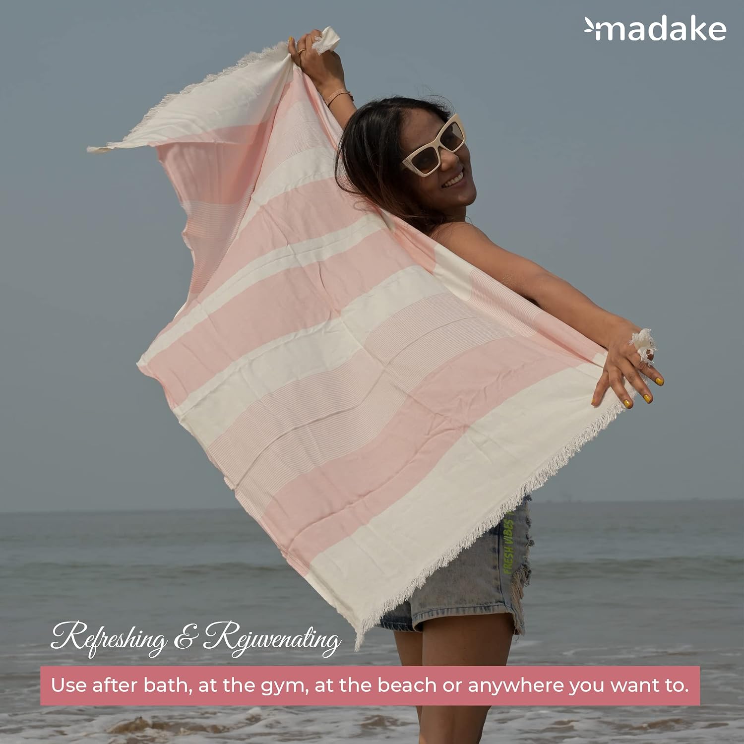 Madake Bamboo Ultra Soft & Thin Turkish Towel 454 Gsm | Quick Dry, Super Absorbent | Extra Large Bath Towel For Men & Women (Peach Melba)