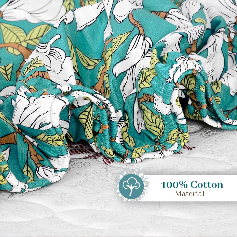 Double Bedsheet For Queen Size With 2 Pillow Covers - 60 X 78 Inches, Aspen Green | All Around Elastic Fitted Soft, Lightweight & Breathable Cotton Bedsheet