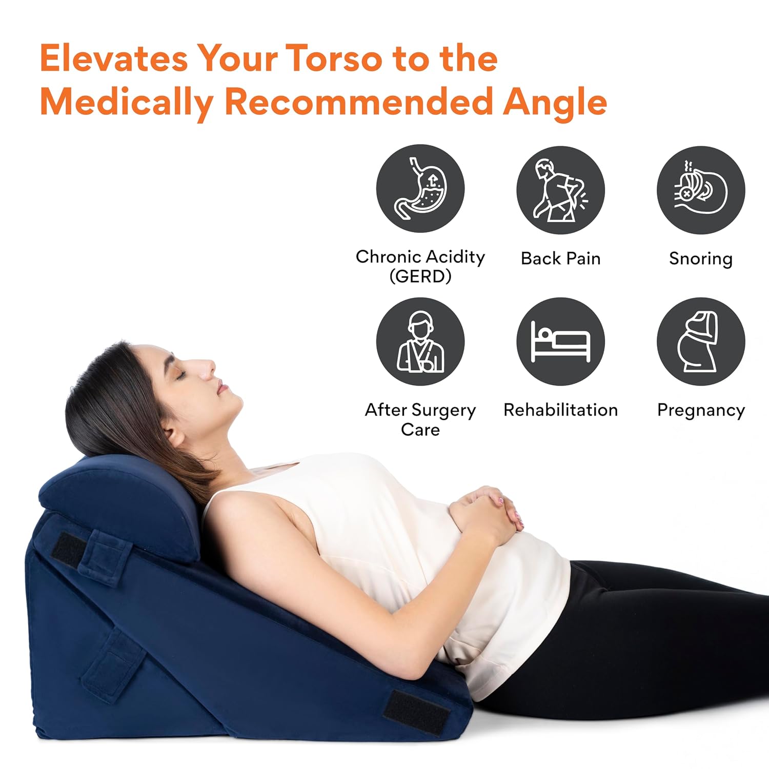 Wedge Pillow Memory Foam With Head For Back Support For Bed, Navy Blue - 22 X 22 X 12 Inch | Wedge Cushion, Adjustable, Acid Reflux, Snoring, Leg Elevation, Pregnancy, Comfortable Pillow
